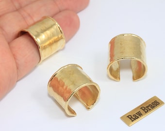 18mm Raw Brass Hammered Band Ring, Handcrafted Wide Cuff Ring, LA10