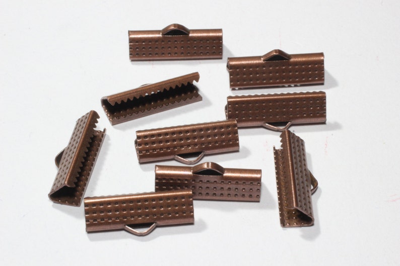 Ribbon Crimps CLS13 25 Pcs Antique Copper Ribbon Crimp Ends 19mm Fasteners Clasp Bronze Ribbon Clasp