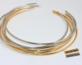 3 mm 24k glänsande guld- eller rodiumpläterad trådchokerhalsband, Chokerhalsband Manschett, Trådhalsband Manschetthalsband,