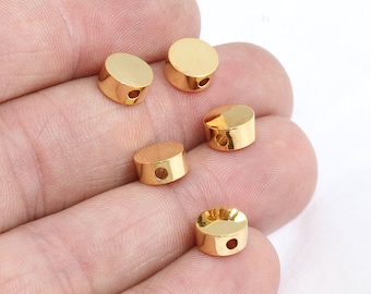 24k Shiny Gold Plated Round Disc Beads, 8mm Brass Spacer Beads, db, BRT74