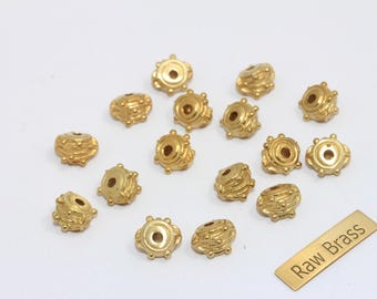 10mm Raw Brass Spacer Beads, Rondelle Beads, Mini Round Beads, Irregular Shape Spacer Beads, Connector Beads, Raw Brass Findings, MTE306