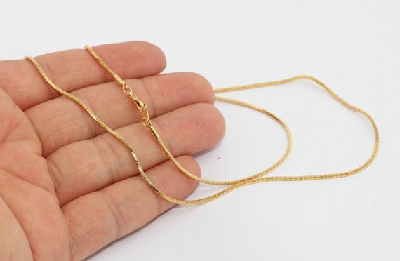 22'' 12mm 24k Shiny Gold Snake Necklace 