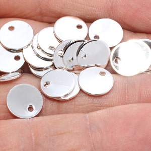 25 Pcs 10mm Silver Plated Round Charms, Round Disc, Personalized Disc, Stamping Tag, Coins, Medallion, Silver Plated Findings, PT, ALS31