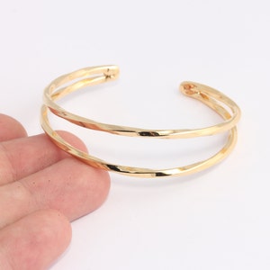 58mm 24k Shiny Gold Round Wire Bracelet, Open Cuff Bracelet, Gold Stacking Bracelet, Double Wire Bracelet, Gold Plated Findings, CHK672