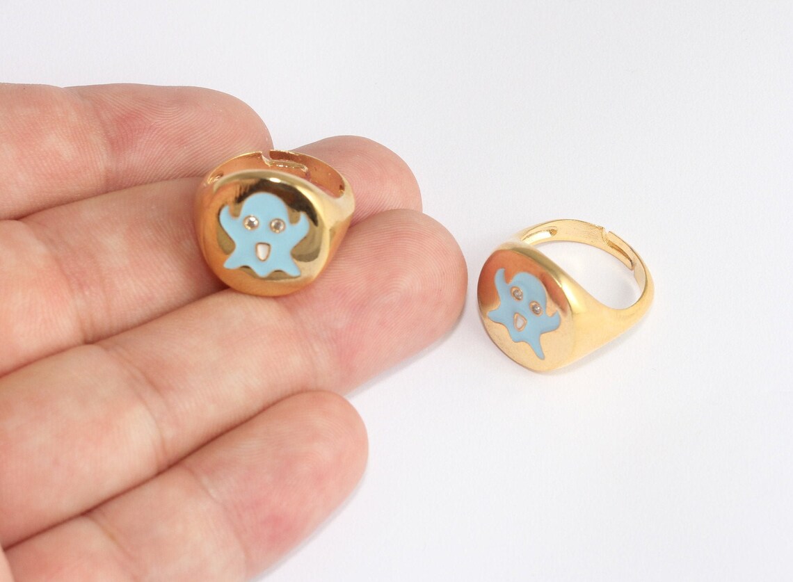 1718mm 24k Shiny Gold Ghost Rings Blue Enamel Ghost Rings Etsy UK