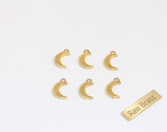 8 x 14 mm månberlocker i rå mässing, halvmåneberlock, mini-cabochon-månehänge, bezelberlocker, mässingsdetaljer, ZPR172