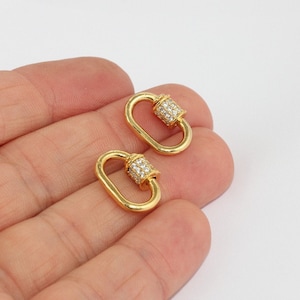 12x17mm 24k Shiny Gold Oval Screw Clasp, Cz Oval Screw Clasp, Micro Pave Screw Clasp, Gold Necklace Clasp Pendant, smr,  BRT828