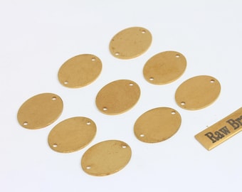 14x18mm Raw Brass Oval Coins, Two Hole Disc, Oval Disc, Coin Charms, Bracelet Connector, Stamping Tag, Raw Brass Charms, AE251