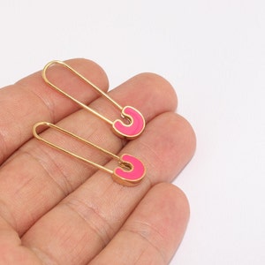 9x35mm 24k Shiny Gold Plated Safety Pin Charm, Gold Safety Pin Pendant, Safety Pin Necklace, Connector Charm, Pink Pin Charms, CPC, FNL168