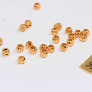 4mm 24k Shiny Gold Laser Cut Beads, Faceted Charms, Gold Spacer Bracelet Beads, Textured Spacer Beads, Gold Plated Findings, ROSE344