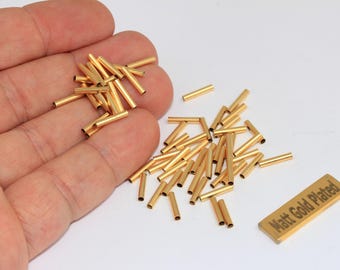 25 Pcs 2x10mm Matt Gold Plated Tube Spacer Beads, Tube Charms, BRT480