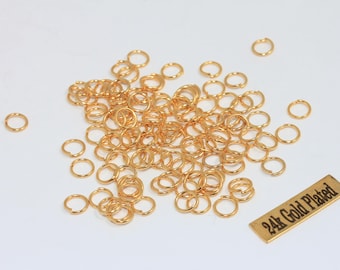 24k Gold Plated Jump Rings, 6mm Open Connectors, LFJ, DOM4