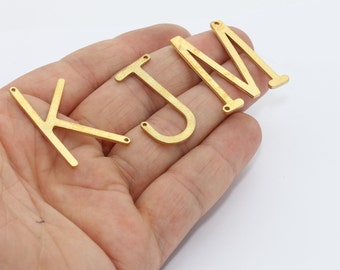27x35mm Raw Brass Letter Charm, Initial Charms, Huge Letter Pendant, Brass Letter Charm, Personalized Necklace, Two Hole Charms,