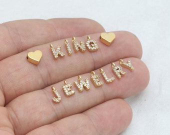 5x8mm 24k Shiny Gold Cz Letter Charms, Cz Letter, Zircon Letters, Gold Letter Charms, Personalized Necklace, Gold Plated Findings, HRF24