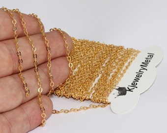 2,5 x 3 mm 18k glanzende gouden kabelketting, kleine rolo-kettingen, bulkkettingen, platte kabelketting, gesoldeerde kettingen, vergulde kettingen, BXB321