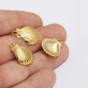 17x21mm 24k Glänzender Gold Muschel Charm, Muschel Anhänger, Muschel Anhänger, Muschel Halskette, Strand Schmuck, Anhänger, Vergoldete Charms, MLS264