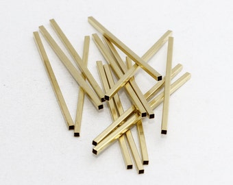 25 Pcs 3x80mm Raw Brass Square Tubes, Tubes, Square Tube Beads, Spacer Beads, Necklace Connector, Brass Beads, Raw Brass Findings, CHK74