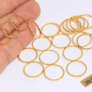 16mm 24k Shiny Gold Ring Connectors, Ring Charms, Circle Connector, Round Charms, Circle Connectors, Gold Plated Findings, BRT200
