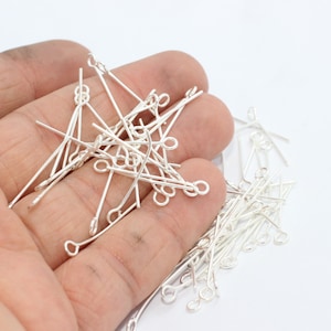 50 Pcs 40mm Eye Pins Silver Plated  , Silver Plated Brass Eye Pin , bright silver eyepins ,Jewelry Making, Silver Plated wire TBP9