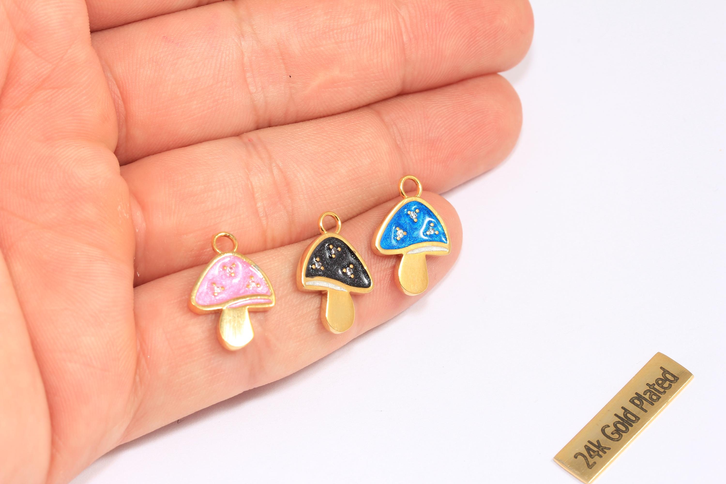 13x18mm 24k Shiny Gold Mushroom Charms, Optional Enamel Color
