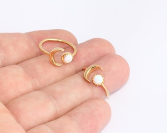 24k Gold Plated Moon Ring, CZ Stone Crescent Ring, Adjustable, SRD, SLM976