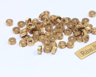 5mm Raw Brass Spacer Beads, Brass Spacers, Faceted Rondelle Beads, Round Industrial Beads, Connector Beads, Raw Brass Findings, MTE405