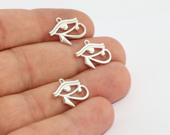 13x15mm Silver Plated Egyptian Eye, Eye Of Horus Charms, Ra Necklace, Horus Eye Pendant, Bracelet Charms, Silver Plated Charms, MTE573