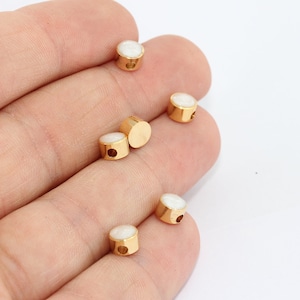 6mm 24k Shiny Gold Beads, White Enamel Beads, Enamel Charms, Pearl Beads, Spacer Beads, Bracelet Beads, Gold Plated Findings, MTE566