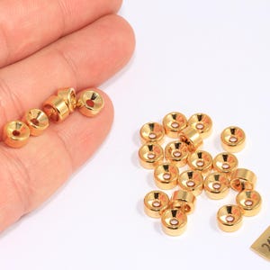 7mm 24k Shiny Gold Rondelle Beads, Spacer Beads, Leather Cord Bracelet Charms, Donut Spacer Beads, Gold Plated Findings, ROSE299
