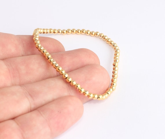 3mm 18K シャイニーゴールドビーズブレスレット、ゴールドボール 
