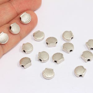 Dije de concha marina antigua de 8 mm bañada en plata, cuentas deslizantes de concha marina, cuentas de animales marinos, dije de joyería de playa, accesorios bañados en plata, ROSE436