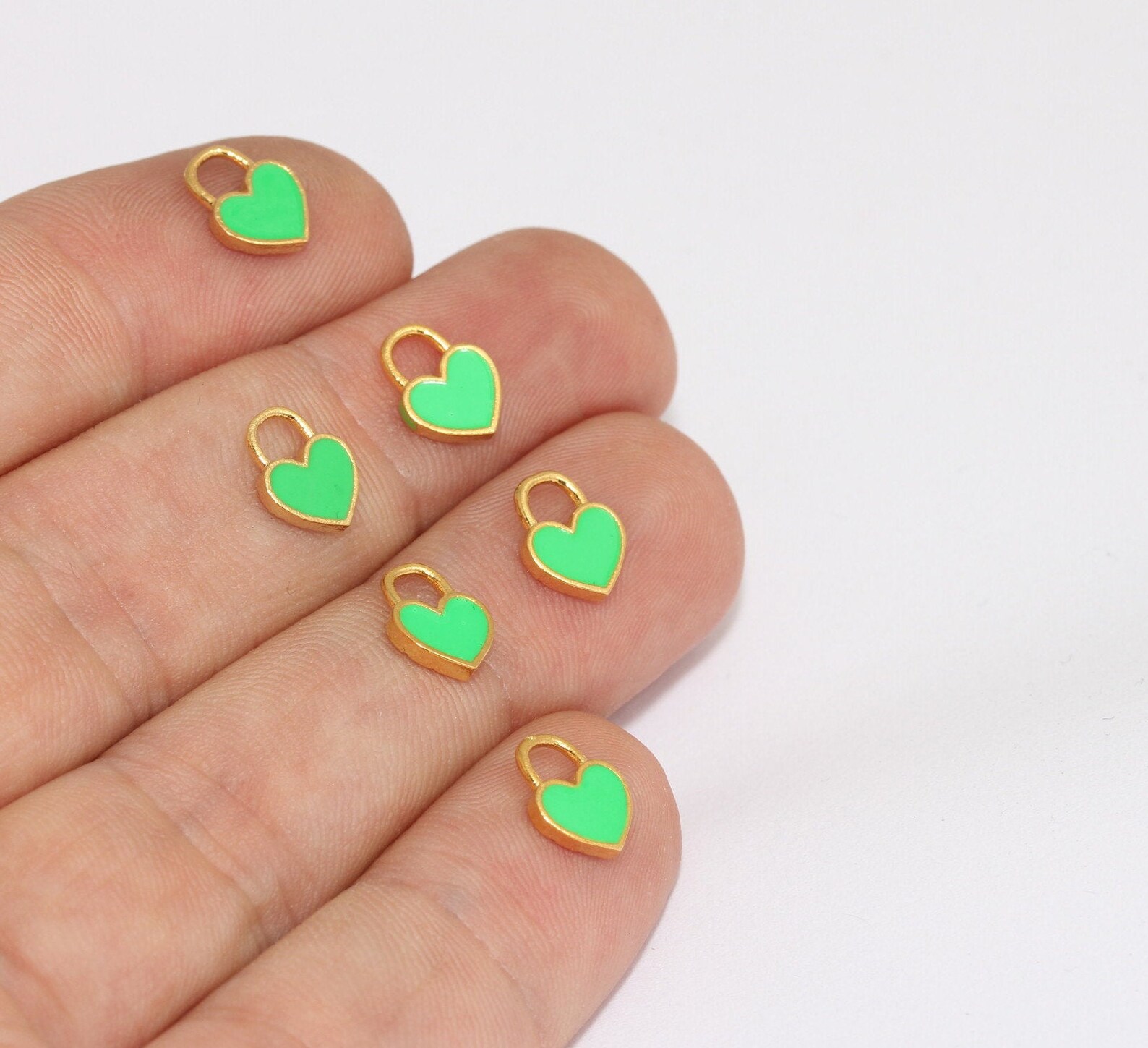 7x9mm 24k Shiny Gold Heart Green Heart Pendant Enamel Heart Etsy