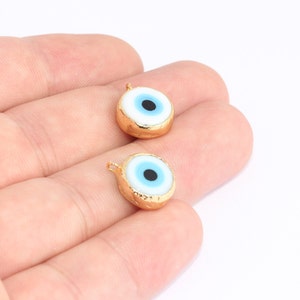 13x16mm 24k Glänzendes Gold Evil Eye, White Evil Eye Charms, Drop Evil Eye Emaille Charms, Armband Evil Eye Beads, Vergoldete Perlen, SLM985