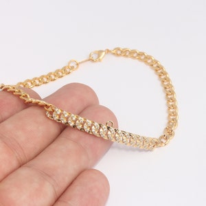 7&#39;&#39; 24k Shiny Gold Bracelets, Micro Pave Bracelets, Curb Chain Bracelets With Loop, Ready CZ Link Bracelets, Gold Plated Findings, SLM306