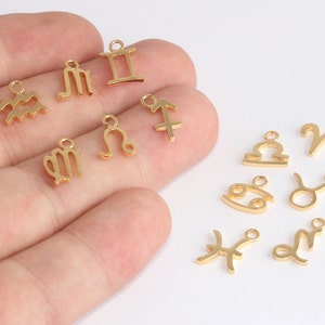 9x12mm 24k Shiny Gold Zodiac Signs, Zodiac Sign Charms, Zodiac Necklace, Horoscope Charms, Zodiac Sign Charms, Gold Plated Beads, HRF76-1
