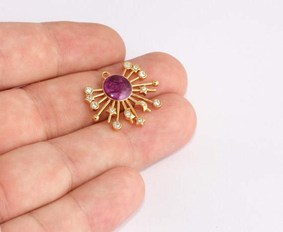 Buy 22x26mm 24k Shiny Gold Galaxy Medallion, Micro Pave Sun and