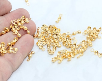 100 Pcs 18k Shiny Gold Clamshell Bead Tip, Gold Plated Bead Tips , Crimp , Cover End, Knot tip,  13x4mm , Ball Chain Clasp, CHK483
