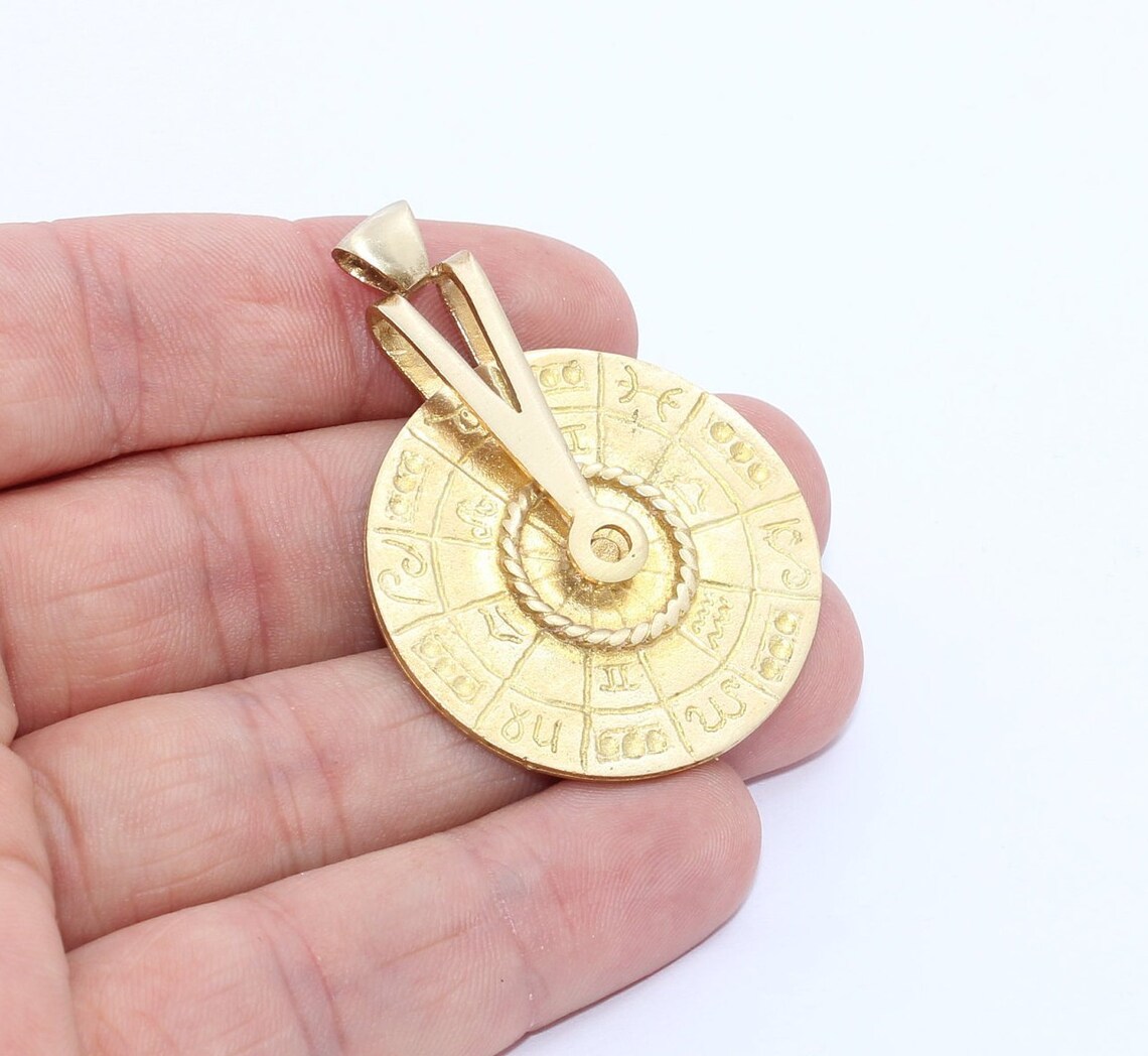 40mm Raw Brass Medallion Brass Zodiac Wheel Zodiac Pendant Etsy