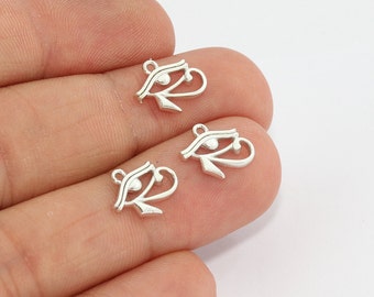 5 Rhodium Plated Eye of Horus Charms, 10mm Egyptian Pendants, MTE584