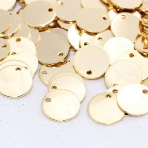 10 Pcs 12mm 24k Shiny Gold Round Charms, Round Disc, Personalized Disc, Stamping Tag, Coins, Medallion, Gold Plated Findings, PV, CHK494
