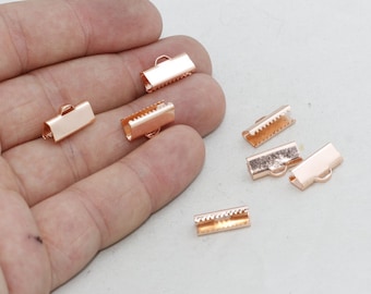 26 Pcs 9mm Rose Gold Ribbon Crimps, Cord End, Fasteners Clasp, Crimp Clasps, Ribbon Claws, End Cap, Rose Gold Plated Findings, FP, ROSE324