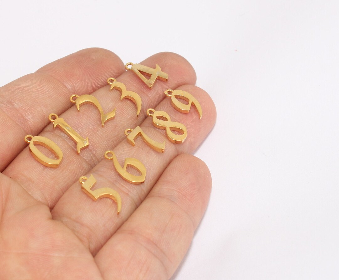 12x14mm 24k Shiny Gold Number Charm, Initial Charm, Number Pendant ...