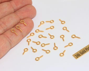 Épingle à oeillet en or brillant 24 carats, 5 x 10 mm, Vis pour oeillet, Fabrication de bijoux, ES, BRT721