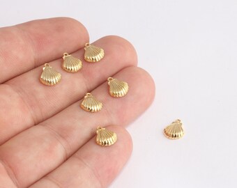 8x10mm 24k Shiny Gold Sea Shell Charm, Seashell Beads, Seashell Pendant, Summer Charms, Beach Jewelry Pendant, Gold Plated Charms, SLM453