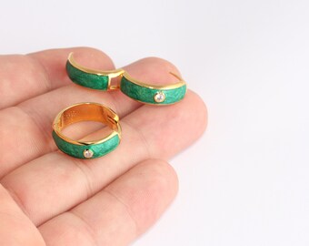 Orecchini a cerchio da 20 mm in oro lucido 24 carati, con zirconi cubici, smalto verde, cerchi delicati, micro pavé, placcati oro, ELE, SLM689