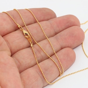 24&#39;&#39; 1mm 24k Shiny Gold Ball Necklace, Ball Necklace Chain, Ready Made Necklace, Beaded Necklace Chain, Gold Plated Necklaces, BRN, CHK388