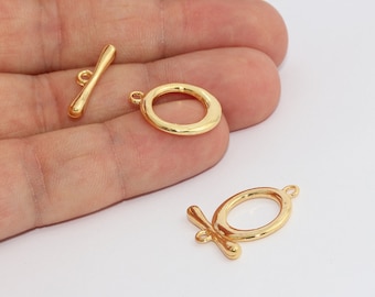16x19mm 24k Shiny Gold Toggle Clasp, Ring T Bar, T Bar Fasteners, Gold Toggle Clasp, Bracelet Closures, Gold Plated Findings, CHK205-1