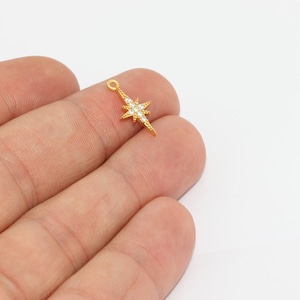 Turquoise Zircon Charms FNL86 Micro Pave North Star Pendant FLT 9x16mm 24k Shiny Gold North Star Charms Bracelet Charms CZ Star Beads