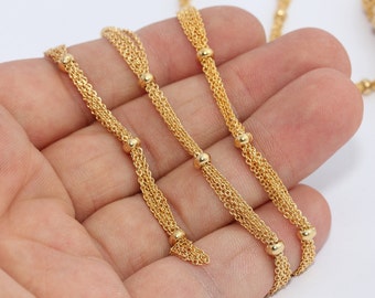 4mm 24k Shiny Gold Plated Satellite Chain Necklace, Brass Base, BXB131