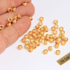 3x5mm 24k Matt Gold Rondelle Beads, Spacer Beads, Leather Cord Bracelet Charms, Tube Wheel Spacer Beads, Gold Plated Findings, BRT23